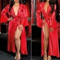 thumbnail image 2 of Satin Silk Robes for Women Long Long Kimono Bath Robe Sexy Dressing Gown Lace Silk Robes Sleepwear Red XXL, 2 of 3