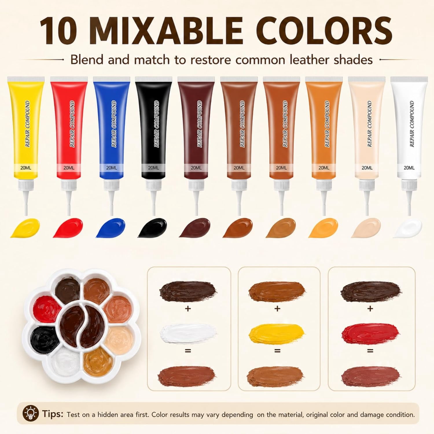 Leather and Vinyl Repair Gel Kit, 10 Color Options for Surface Restoration