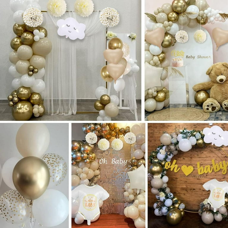 AYUQI Baby Shower Decorations Boys Girls, Beige Cream Baby Shower Neutral  Kit with Balloon Arch, Banner, Gold Dots Garland, Cake Topper, Paper  Pompoms for Unisex Gender Reveal Party 