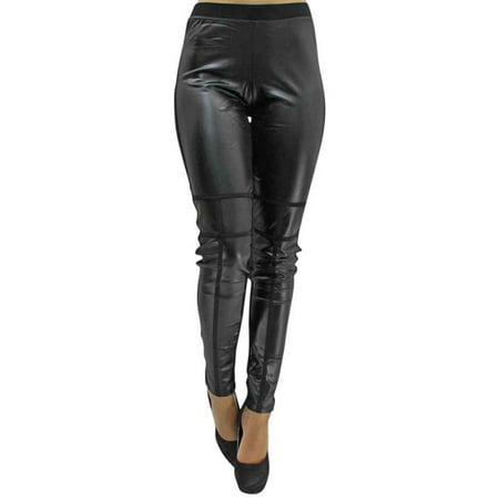 Black Two-Tone Vegan Leather Leggings (Best Vegan Leather Pants)