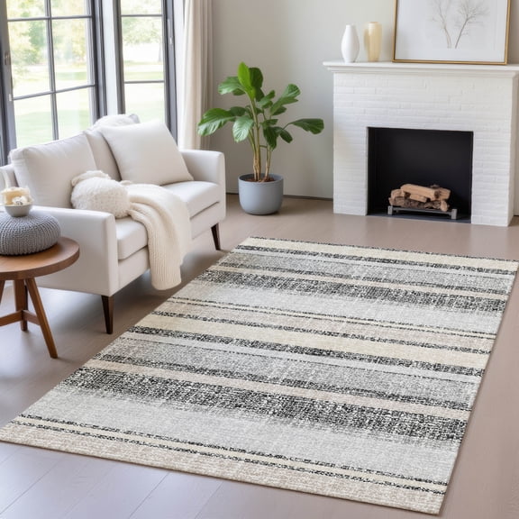 Addison Rugs Chantille Indoor/Outdoor Transitional Stripes Black Machine Washable Rectangle Rug, 10' x 14'