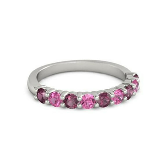 925 Sterling Silver Round 2.50 MM Rhodolite Pink Tourmaline Eternity Women Ring Size US- 4