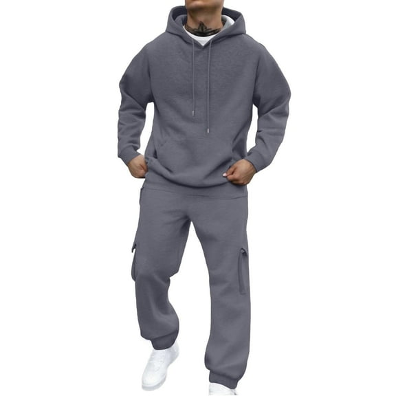 Chiccall Men’s Fleece Sweatsuits Set 2 Piece Hoodie Outfits Cargo Sweatpants Tracksuits for Men Casual Workout Long Sleeve Pullover Sweatsuit