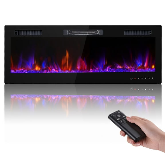 Electric Fireplace 50 Inch Wall Mount Insert Fireplaces Realsmart 1500W Ultra-Thin Heater Ultra-Thin with 3 Heating Modes Timer 12 Adjustable Flame Colors Touch Remote Control