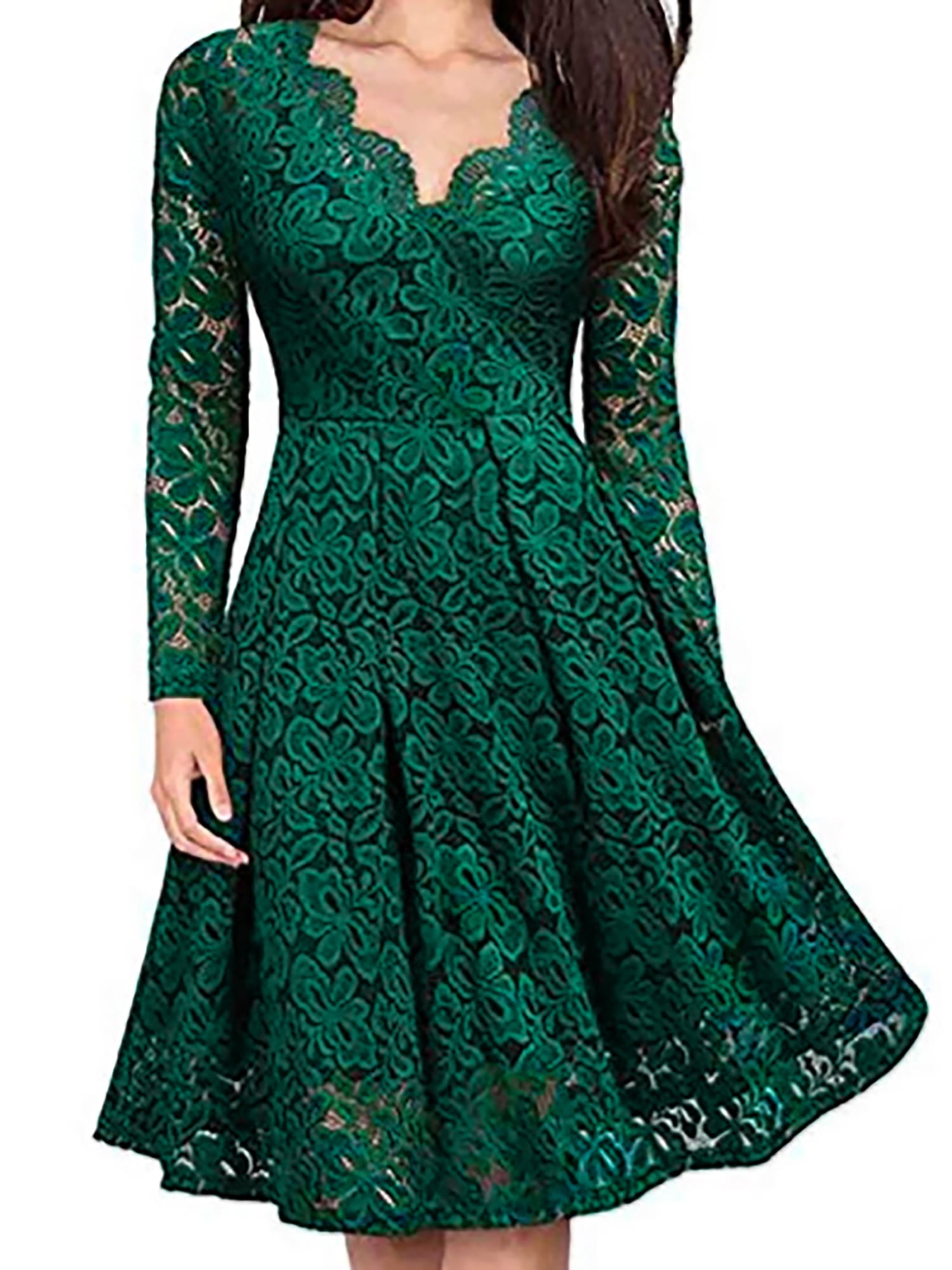 LilyLLL Womens Lace Long Sleeve V Neck Swing Dress Maldives | Ubuy