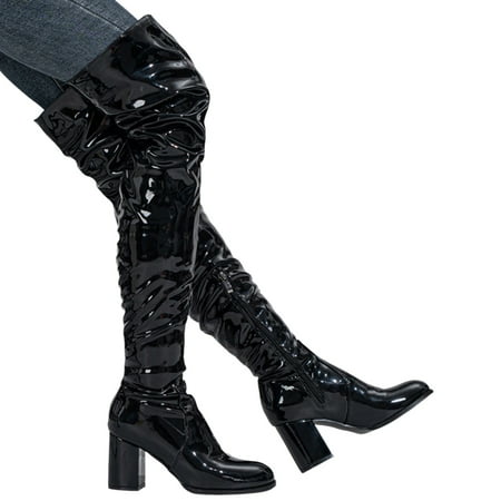 Mepaouo Thigh High Boots for Women Sexy Pointed Toe Over The Knee Boots Dance Long Boots(Black 7.5)