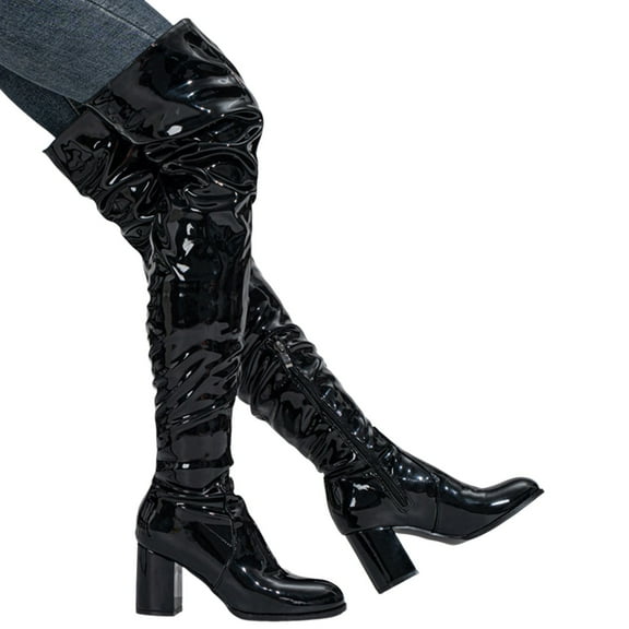 Mepaouo Thigh High Boots for Women Sexy Pointed Toe Over The Knee Boots Dance Long Boots(Black,6.5)