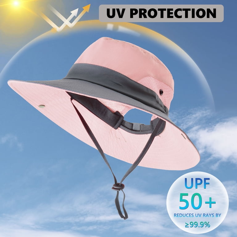 Ponytail Sun Bucket Hat, UV Protection Foldable Sun-Hat Mesh  display picture 3