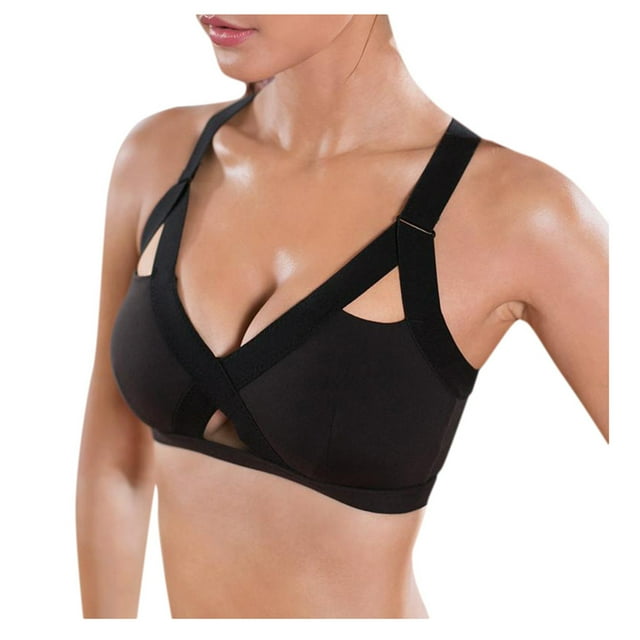 Ladies'plain Color Front Cross Side Lace Sports Bra Full Cup Bra Vest Tops