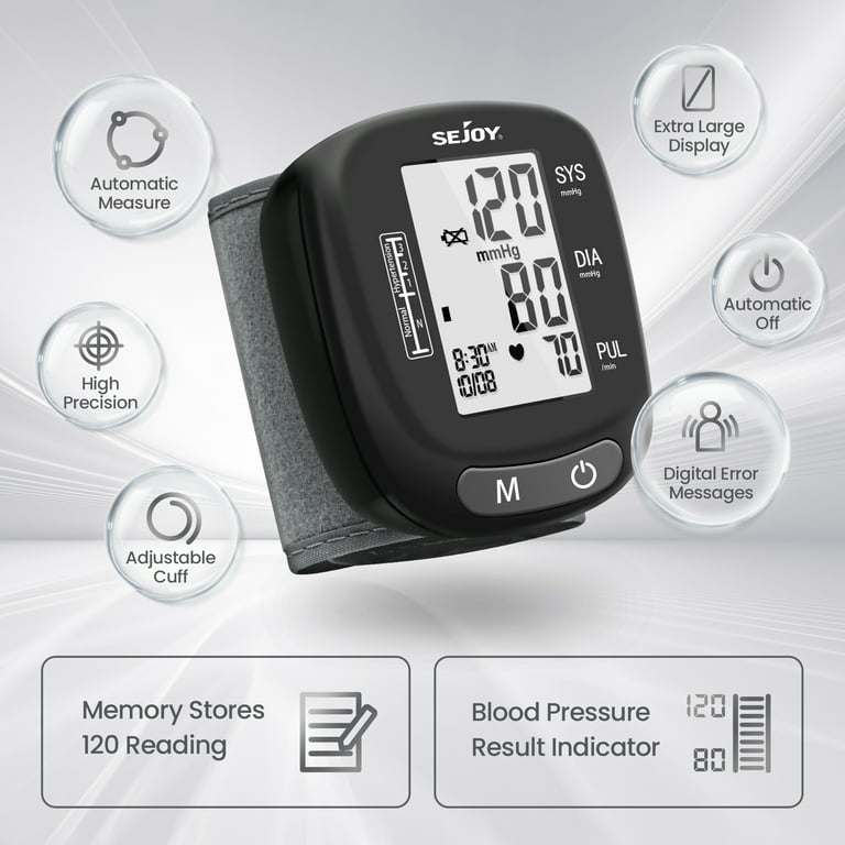 Sejoy Wrist Blood Pressure Monitor, Digital BP Machine, Automatic Home High  Blood Pressure Machine with Adjustable Cuff 