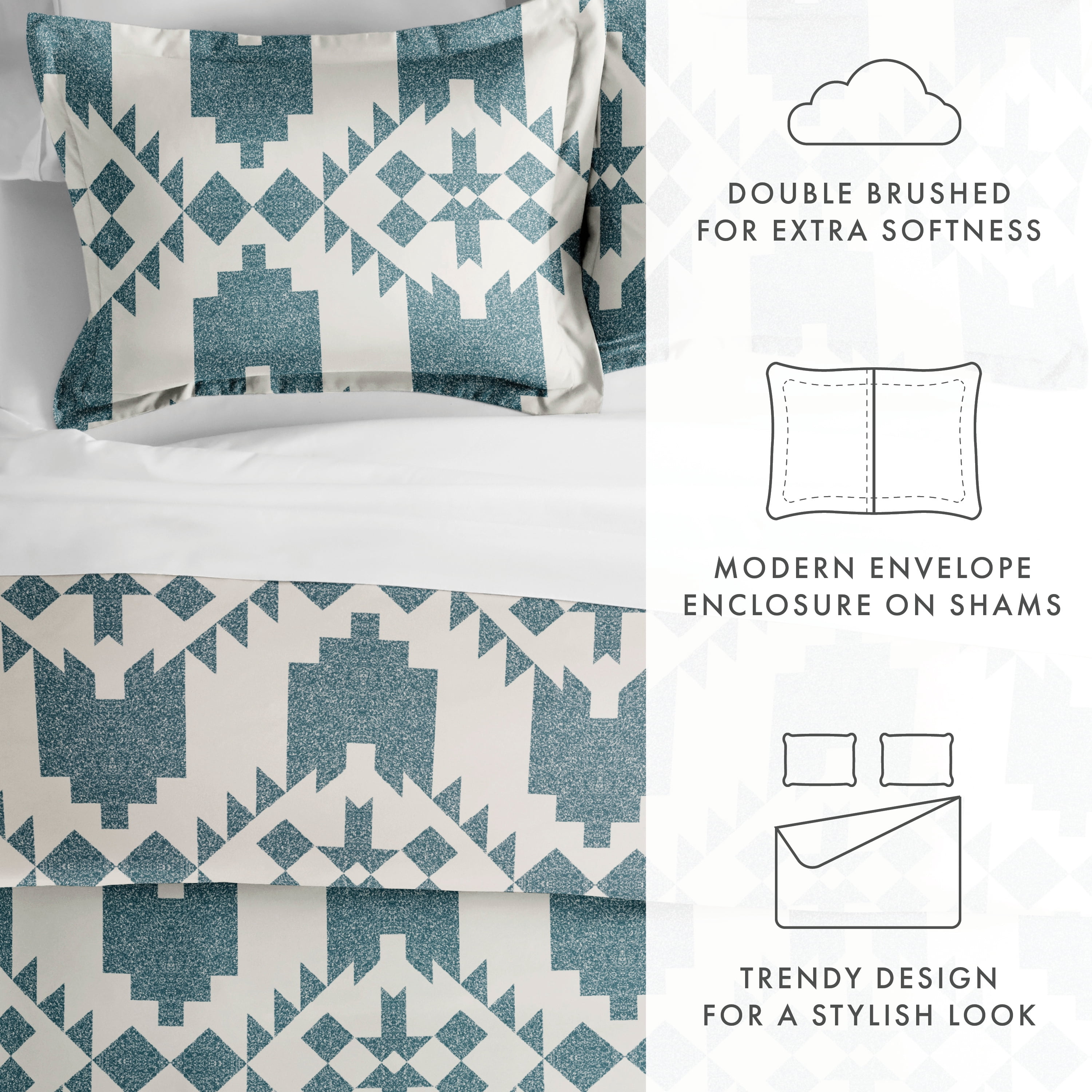 Noble Linens Teal Adobe Diamond Reversible 2-Piece Duvet Cover Set, Twin/Twin XL