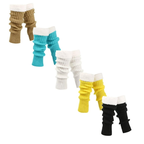 PMUYBHF White Crew Socks Knee Socks Women Injinji Toe Socks Women Retro Knitted Leg Warmers Crochet Long Boot Socks Christmas Thickened Warm Socks for Women Adult Party Dance *5Pcs