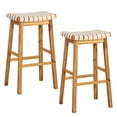 thumbnail image 1 of Costway Woven Saddle Stools Set of 2 31" Faux PU Leather Bar Height Kitchen Stool, 1 of 8