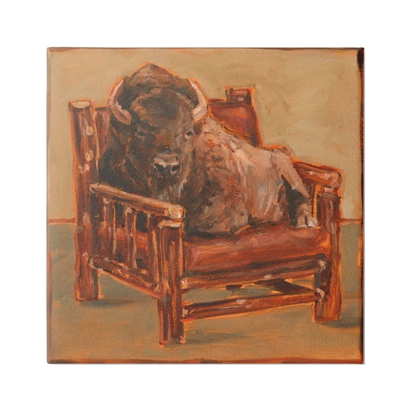 Stupell Industries Bison Lounging in Chair Animals & Insects Painting Gallery Wrapped Canvas Art Print Wall Art, 17 x 17