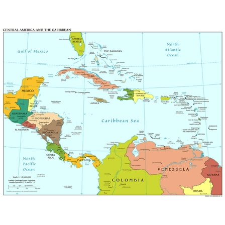 Palmetto Posters 24x31 Laminated Poster: Large scale political map of central america with major cities and capitals