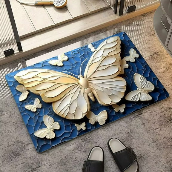 HaoXun Butterflies-themed Rug - Winter Foyer Decorative Mat Bathroom Non-slip Mat for Entryway, Bathroom, Home Decor 23.62x15.74 Inches