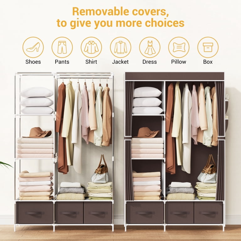 Riousery Portable Wardrobe Closet Organizer with Cover, 3 Boxes