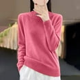 thumbnail image 2 of successthop Cozy Sweater for Women Knitted Long Sleeve Tops Crewneck Stylish Pullover Outwear Solid Clothes Pink S, 2 of 3
