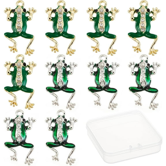 20 Pcs Frog Charms Rhinestone Green Enamel Frog Charm Animal Lucky Micro Pave Golden Silver Frogs Charm Bulk for Jewelry Making Charm Keychain Bracelets Necklace Accessories Craft Supplies