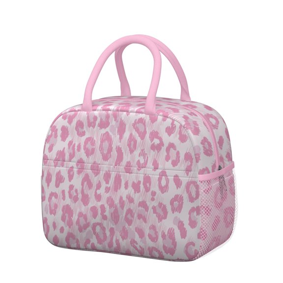 Womens Pink and Pink Of Leopard Print Lunch Box for Work,Insulated Lunch Bag for Women,Loncheras Para Mujer,Leakproof Adult Lunch Bag for Work,Beach,Travel,Picnic,Camping