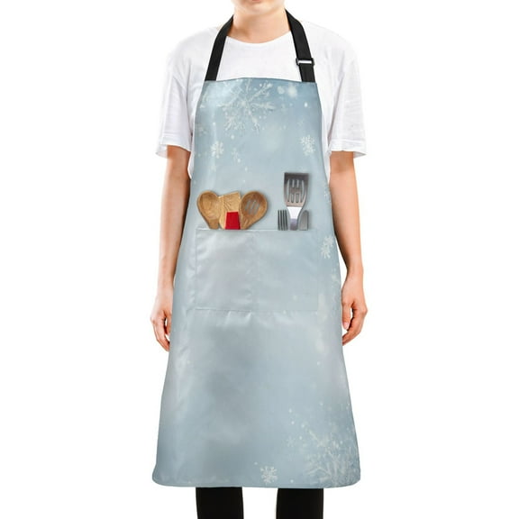 WOBOGO Light Blue Background with Snowflakes Long Apron Waterdrop Resistant with 2 Pockets Cooking Kitchen Chef Apron for Women Men
