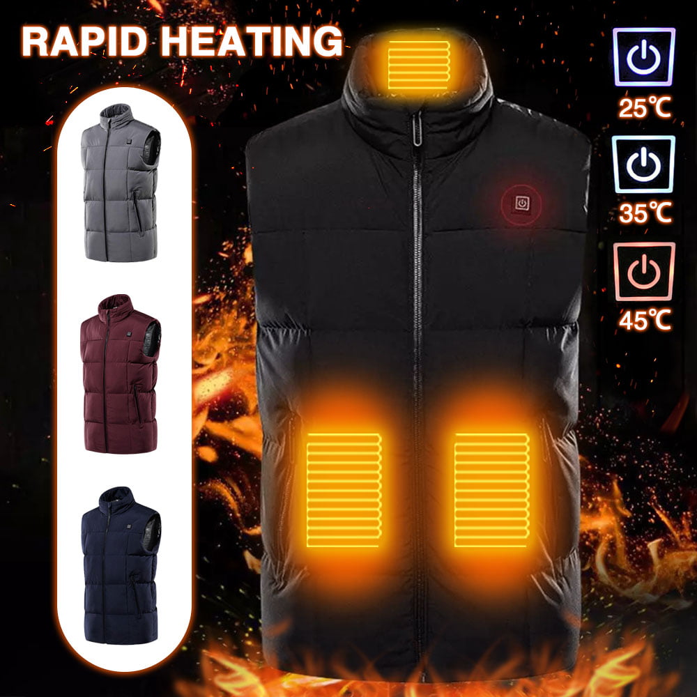 USB Mens Outdoor Heated Vest Winter Heating Thermal Jacket Clothes Coat Heater 