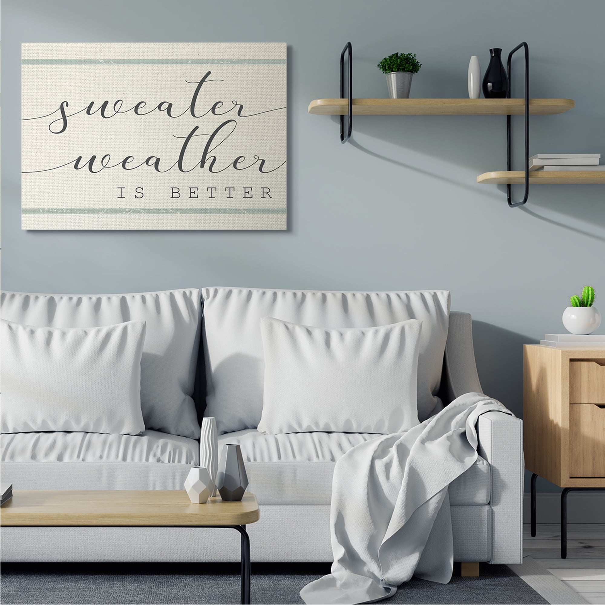 Stupell Industries Sweater Weather is Better Phrase Bistro Style Stripe Beauty & Fashion Painting Gallery Wrapped Canvas Art Print Wall Art, 36 x 48