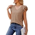 thumbnail image 3 of UVN Tank Tops for Women Summer Ruffle Short Sleeve Shirts Ladies Dressy Casual V Neck Blouses, 3 of 7