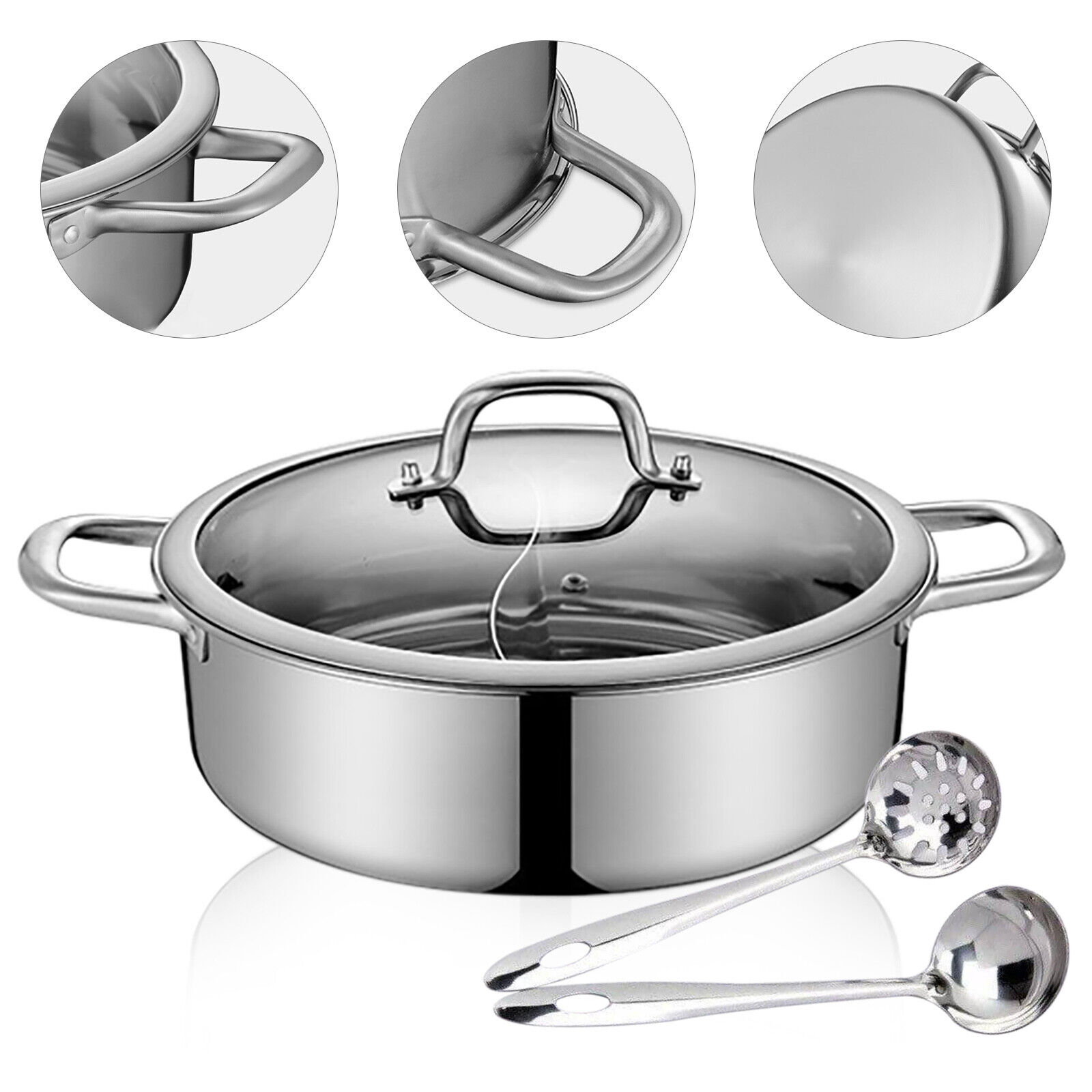 304 Stainless Steel Shabu Dual Sided Divider Cooking Soup Hot Pot 32cm Cookware with Lid