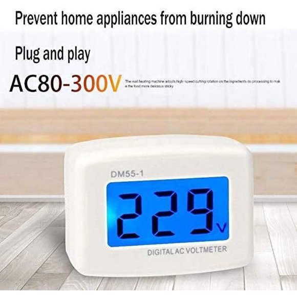 220V Blue Backlight Digital LCD Voltmeter, EU Plug Voltage Tester Panel, DM55-1 AC 80-300V