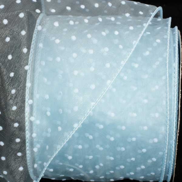 Baby Blue Polka Dotted Wired Craft Ribbon 1.5" x 80 Yards