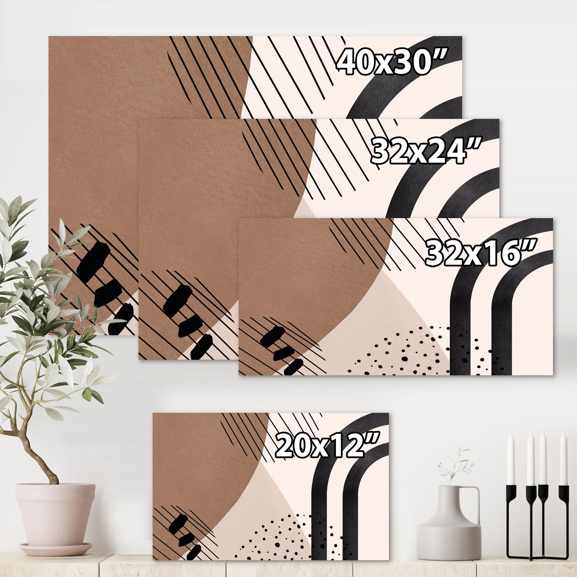 Designart ' Abstract Ivory Shapes and Shapes in Terracotta I ' Modern Canvas Wall Art Print