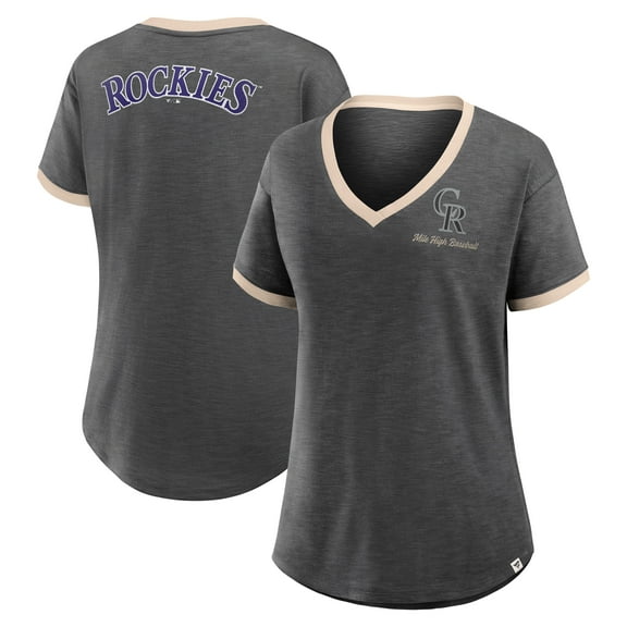 Women's Fanatics Black Colorado Rockies Binge Worthy Stadium Slub V-Neck T-Shirt