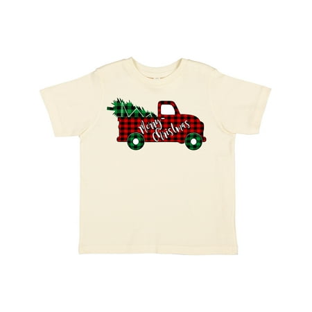 

Inktastic Merry Christmas Red Buffalo Plaid Truck with Tree Gift Toddler Boy or Toddler Girl T-Shirt