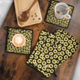 thumbnail image 5 of Black Sunflower Pattern Kitchen Oven Mitt and Pot Holder Sets 4 Pcs for Baking, Cooking and Grilling, Heat Resistant Up To 392 °F, 5 of 7
