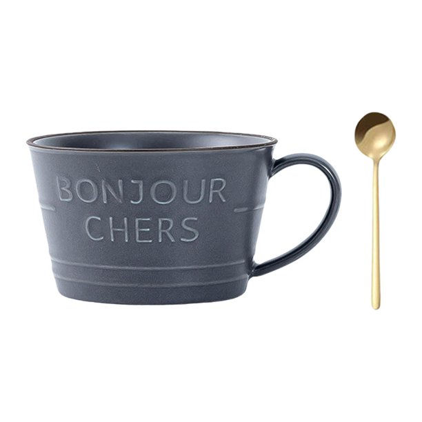 Taza de desayuno, taza de café con cuchara para adultos, taza de bebida para niños, taza de leche, taza de para jugo, café, 400 ml, fiesta de Gris