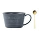 thumbnail image 1 of Taza de desayuno, taza de café con cuchara para adultos, taza de bebida para niños, taza de leche, taza de para jugo, café, 400 ml, fiesta de Gris, 1 of 8