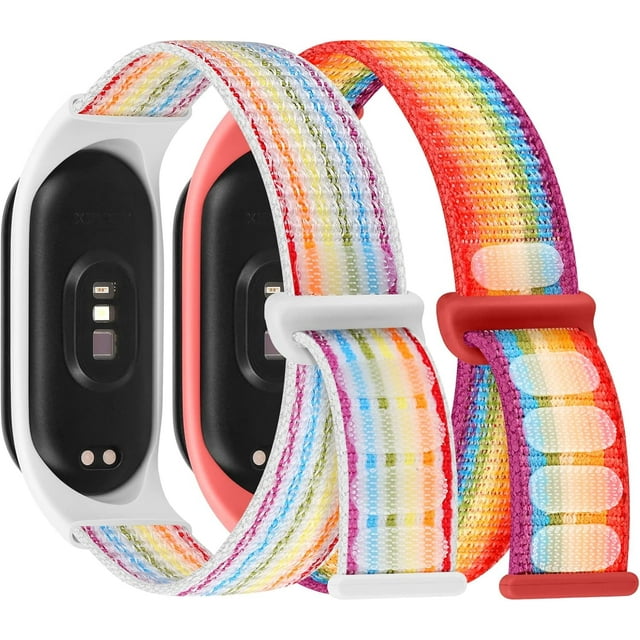 KOMI 2 Pack Boucle Solo Sangle en Nylon Compatible avec Xiaomi Mi Band 6 5 4 3/Amazfit Band 5 Sangles, Bande de Remplacement Sportive Douce Réglable Colorée pour Xiaomi Mi Band 6 5 (NFC) pour Hommes Femmes