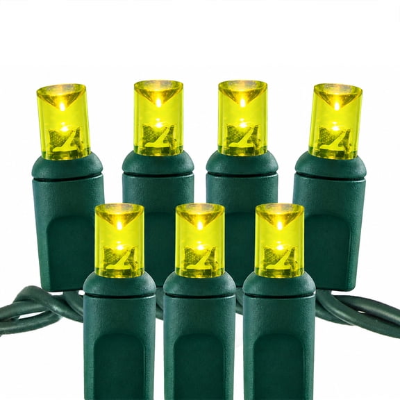 Christmas Designers Wide Angle Conical LED Christmas Lights, Yellow, 50 Bulbs, 25 ft, Indoor/Outdoor