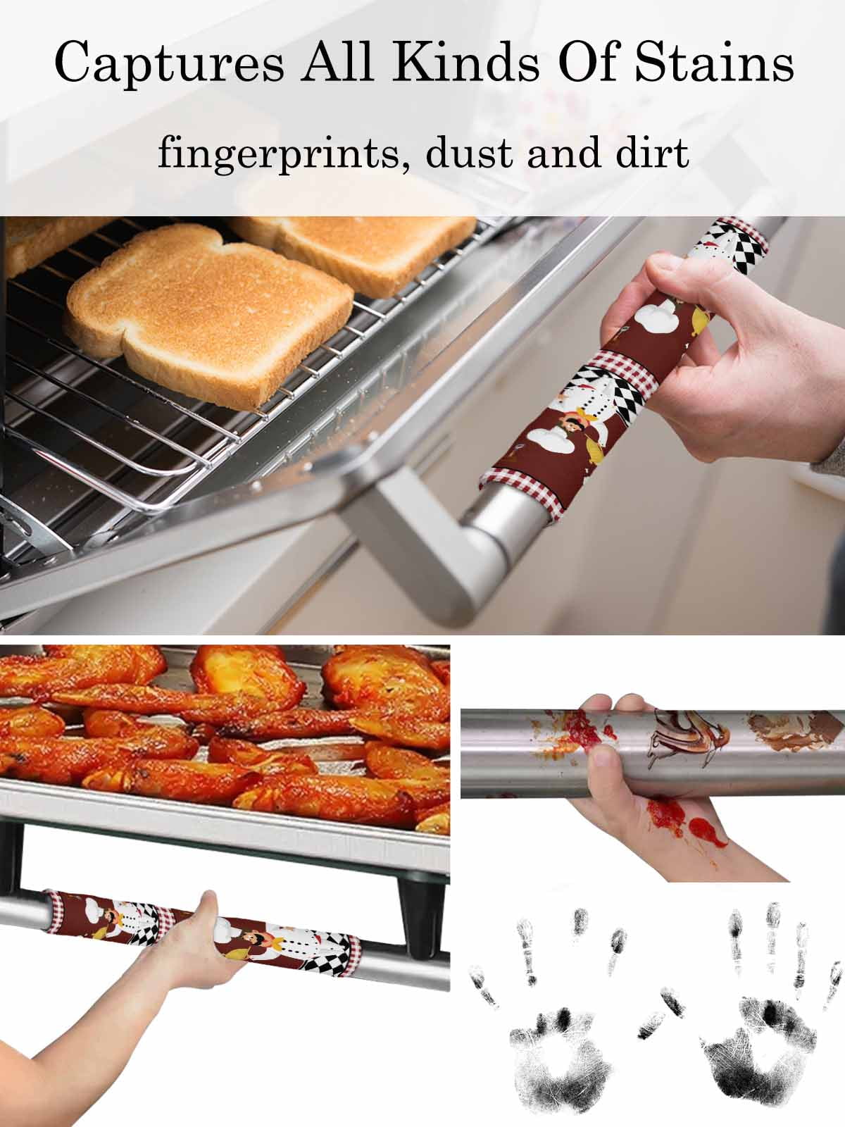 Fat Chef Refrigerator Door Handle Covers Set of 2, Red Gourmet Kitchen Red Black Buffalo Plaid Kitchen Fridge Microwave Oven Dishwasher Stove Cabinet Handle Protectors, Washable Appliance Decor
