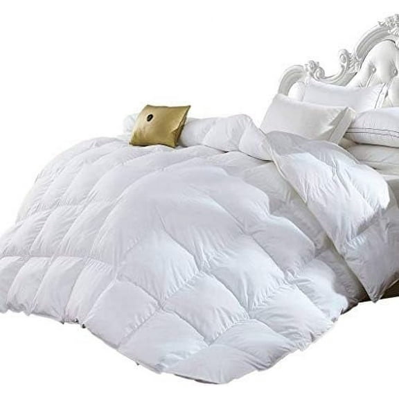 King Size Luxurious 1200 Thread Count Goose Down Alternative Comforter,  Egyptian Cotton Cover, Solid White Color, 750 Fill Power, 50 Oz Fill Weight