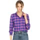 thumbnail image 2 of Allegra K Blusa De Algodón Camisa A Cuadros Collar Del Soporte Manga Larga Para Mujer Azul Púrpura XL, 2 of 6