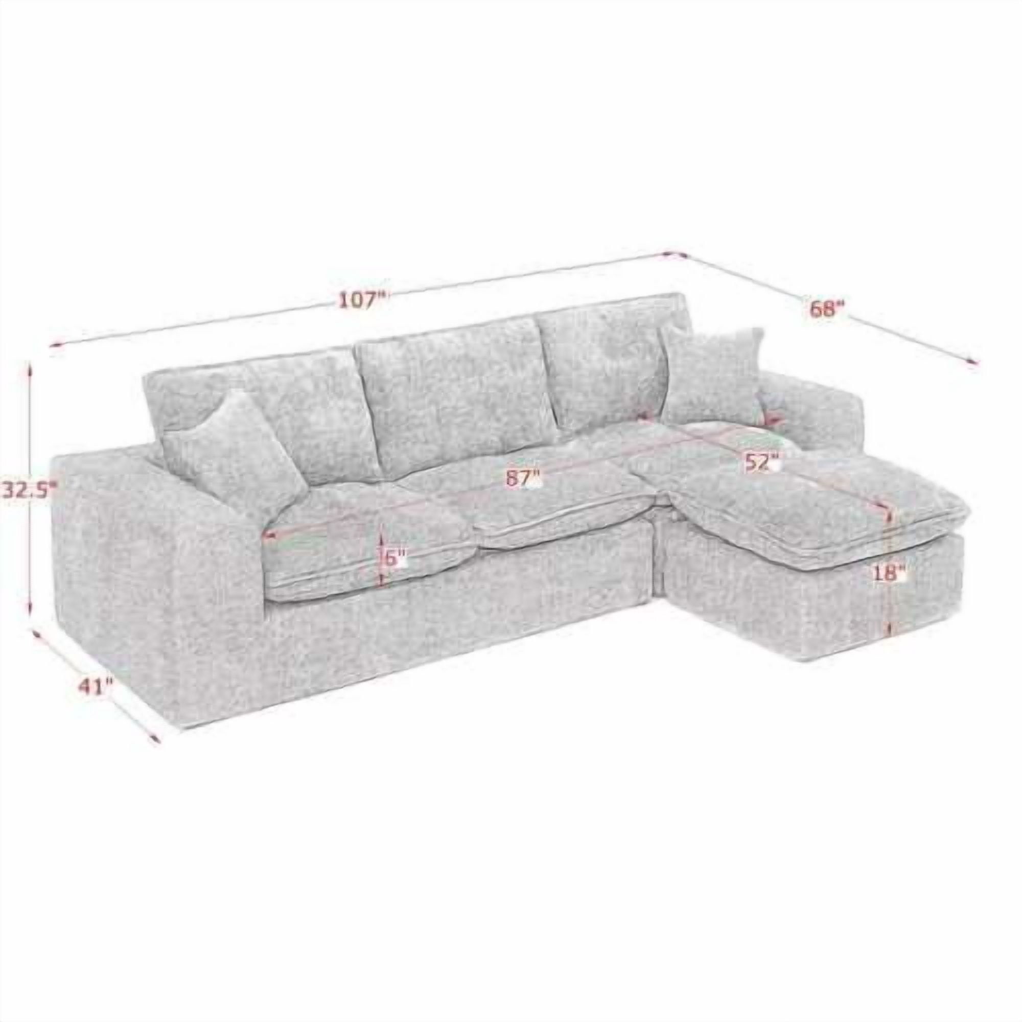 AISWORD 107" Modern Boucle Modular Sectional Cloud Sofa with Moveable Ottoman and Pillows