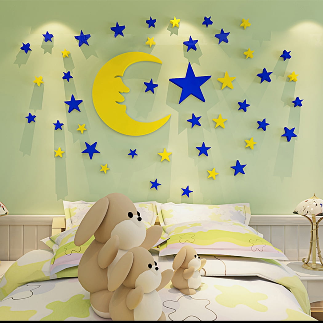 Walplus Moon and Stars Door Mural Self-Adhesive Stickers Decal Home Decorations 