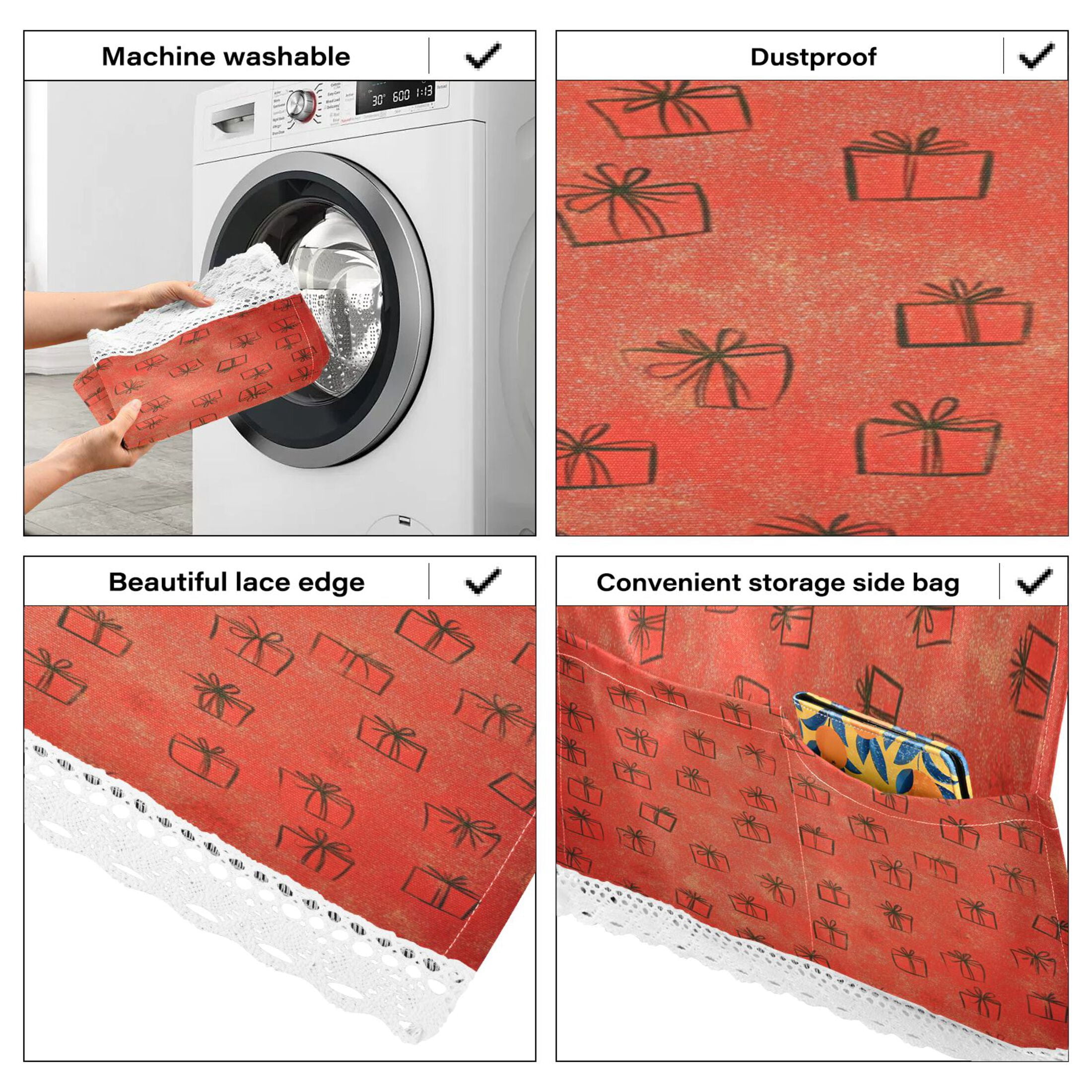 Christmas PresentsWasher and Dryer Covers Dust-Proof and Oil Resistant Fridge Cover with 4 Storage Pockets Washing Machine Top Cover for Laundry Kitchen Home 51.2 x 22 In