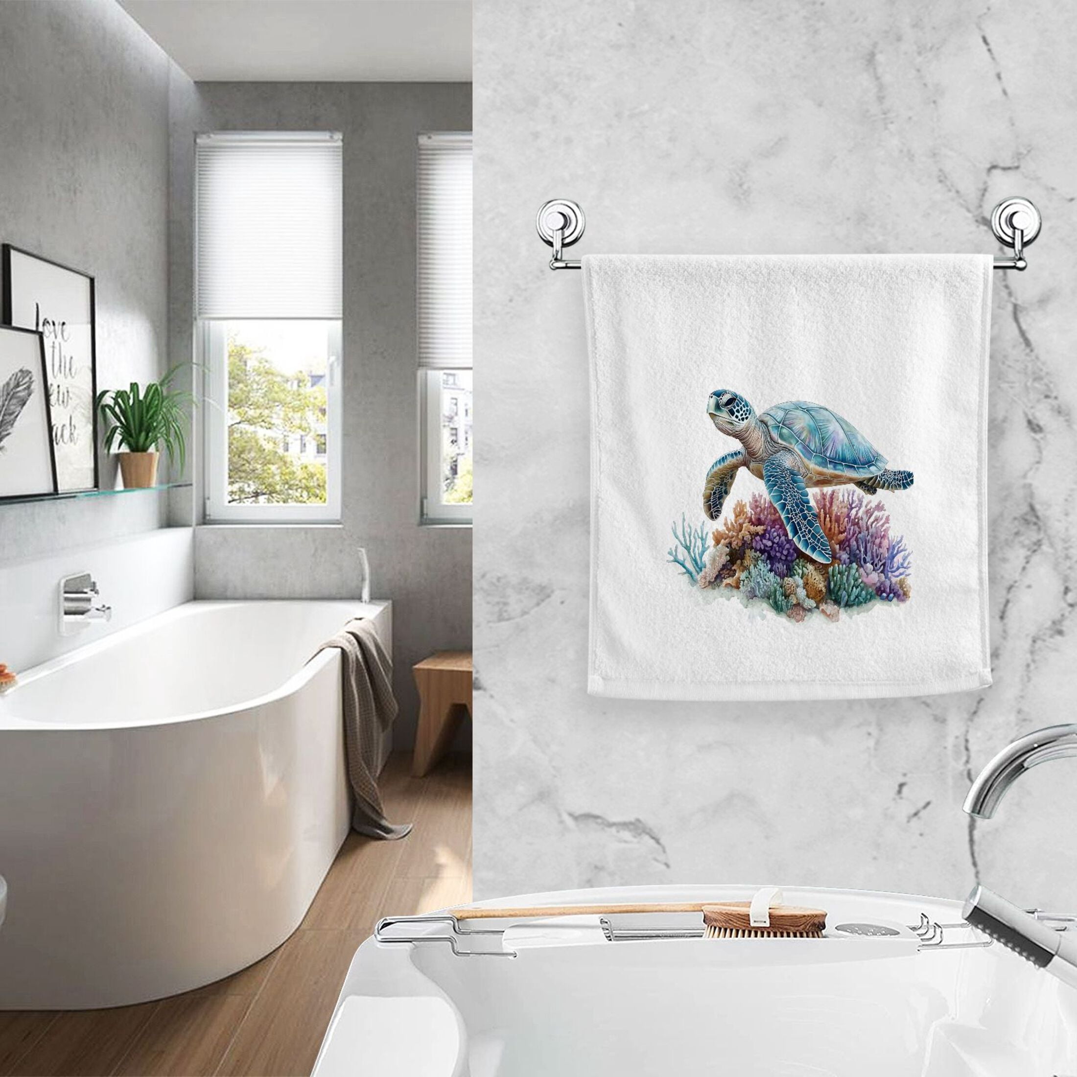 Ryvnso Sea Turtle Hand Towels Set for Bathroom Cotton Face Towel Decorative 15.5x29.5 inch