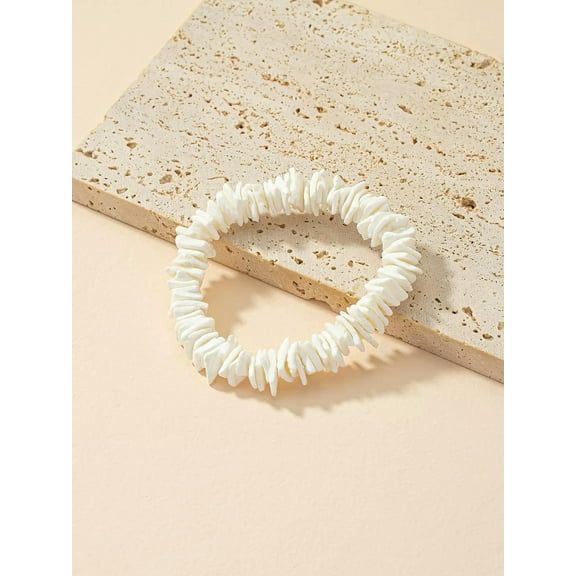 EOEMY White Shell Beaded Bracelet Women Bracelet Stackable Bracelet Crafted Jewelry-Default