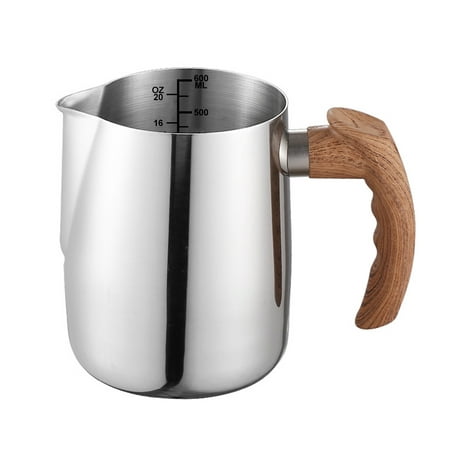 

Oiur Milk Frothing Pitcher with Precise Scale Wooden Handle Dripless Spout Stainless Steel Latte Coffee Cup Milk Coffee Espresso Cappuccino Latte Art Cup Kitchen Tools