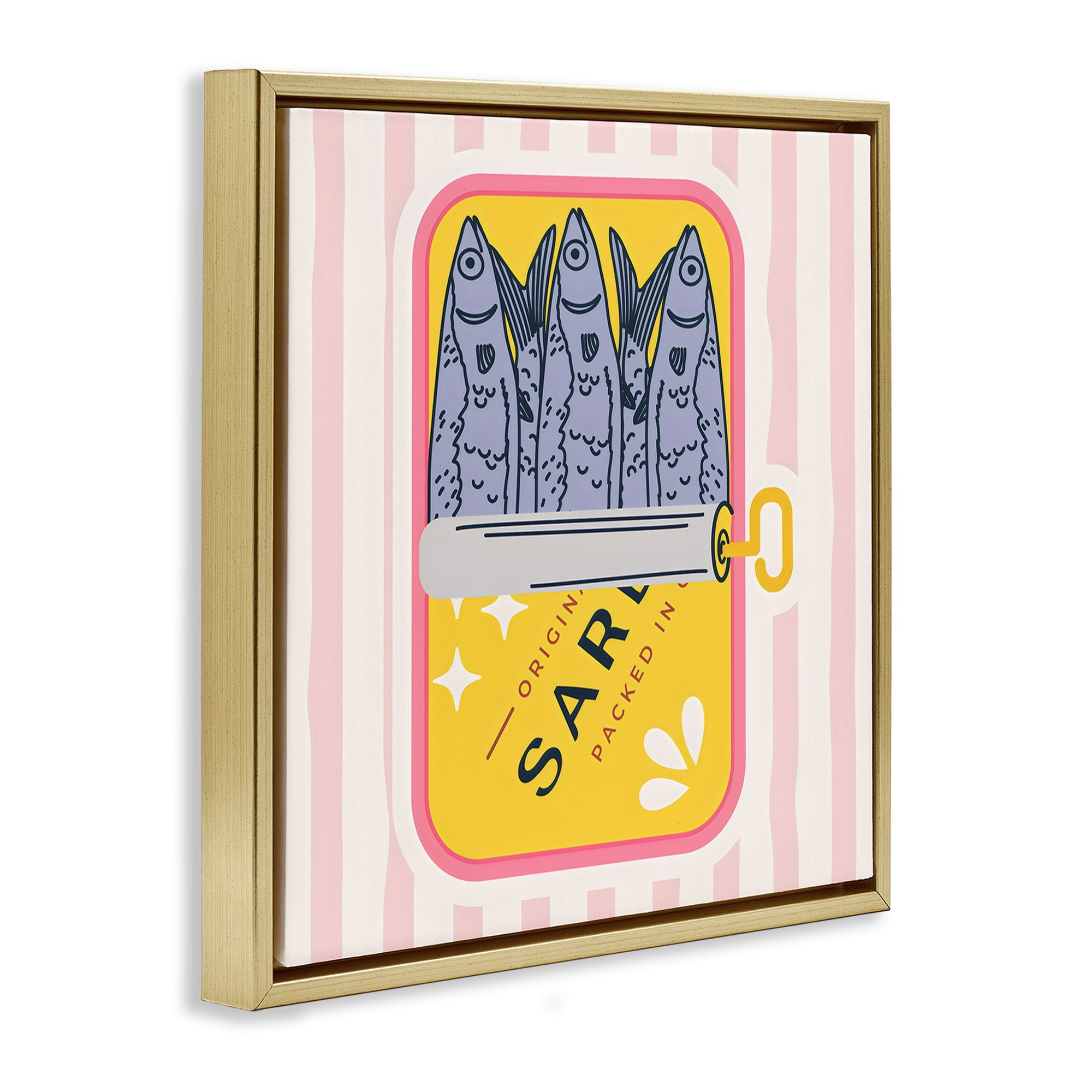 Stupell Industries Yellow Sardine Tin Gold Framed Floater Canvas Wall Art, design by Creative Studio