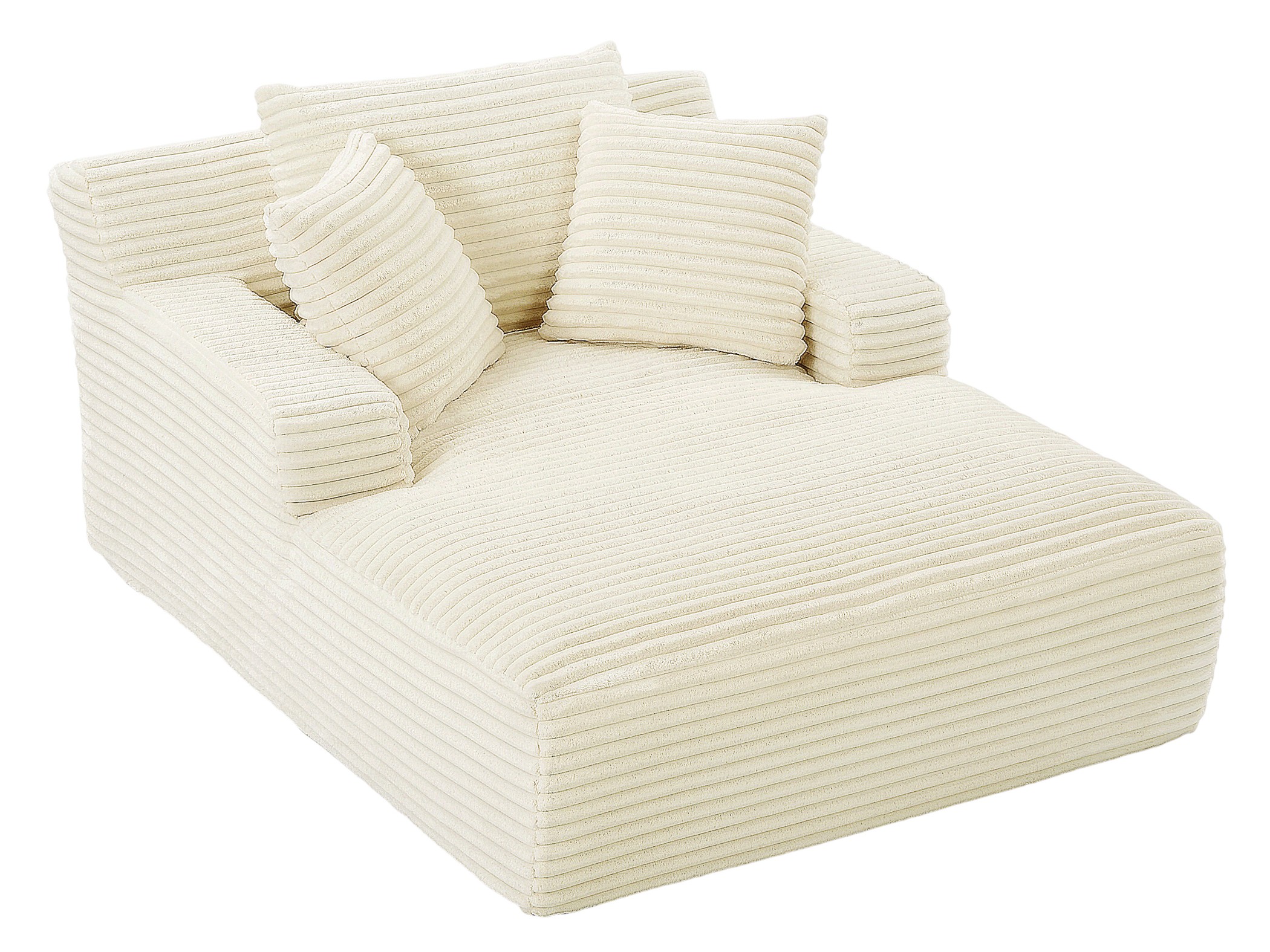 Aukfa 66" Oversized Chaise Lounge Indoor, Corduroy Sleeper Sofa Bed, Upholstered Couch, No Assembly Required for Living Room, Bedroom, White